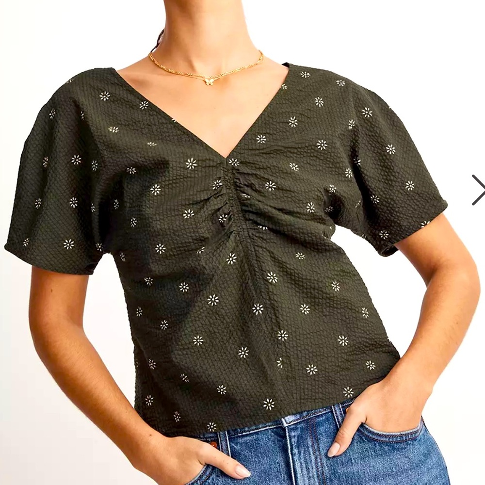 Voile Puff-Sleeve Top in Floral Dark Forest NEW Size 14